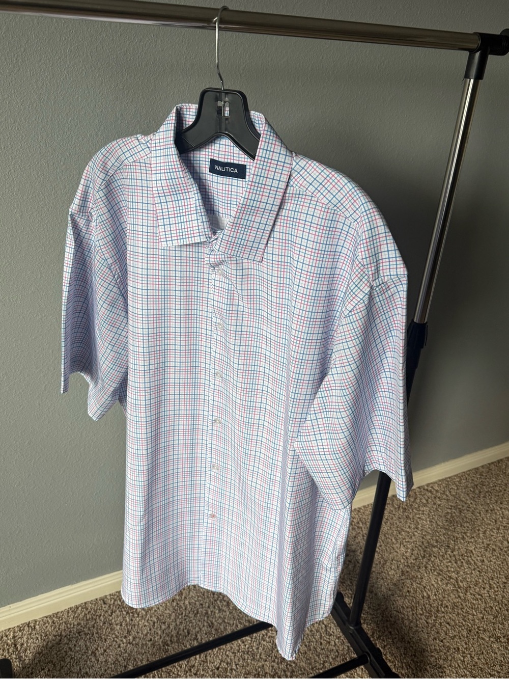 Nautica Men’s Short Sleeve Plaid Button-Up Shirt - White, Blue, Red